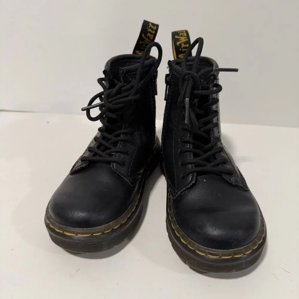 Dr. Martens Zavala Toddler Combat Boots Black Leather 9‎